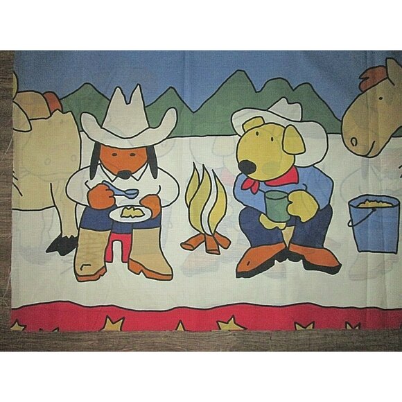 Cotton Cowboy Animals Boy Girl Room Fabric 94"X47" Fun Anthropomorphic Western - Picture 5 of 8